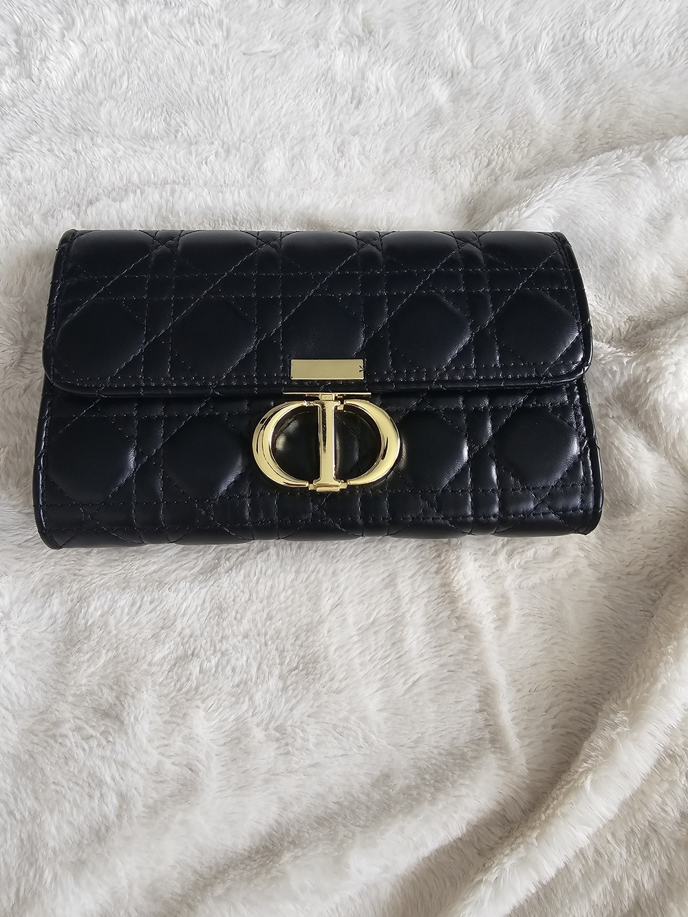 Black Quilted Leather Wallet with Gold Hardware